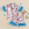 imageKuriozud Toddler Girl 4th of July Silk Satin Pajama Set Baby Fourth of July Pjs Girl Feather Trim Sleeve Nightgown PjsMemorial Dayblue