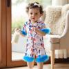 imageKuriozud Toddler Girl 4th of July Silk Satin Pajama Set Baby Fourth of July Pjs Girl Feather Trim Sleeve Nightgown PjsMemorial Dayblue