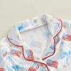 imageKuriozud Toddler Girl Satin Pajamas Set Summer Short Sleeve Button Down Shirt Top and Shorts 2pcs Pjs Sets SleepwearAmerican Flag Bow White
