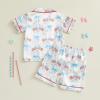 imageKuriozud Toddler Girl Satin Pajamas Set Summer Short Sleeve Button Down Shirt Top and Shorts 2pcs Pjs Sets SleepwearAmerican Flag Bow White