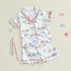 imageKuriozud Toddler Girl Satin Pajamas Set Summer Short Sleeve Button Down Shirt Top and Shorts 2pcs Pjs Sets SleepwearAmerican Flag Bow White