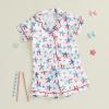 imageKuriozud Toddler Girl Satin Pajamas Set Summer Short Sleeve Button Down Shirt Top and Shorts 2pcs Pjs Sets SleepwearAmerican Flag Star White