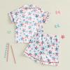 imageKuriozud Toddler Girl Satin Pajamas Set Summer Short Sleeve Button Down Shirt Top and Shorts 2pcs Pjs Sets SleepwearAmerican Flag Star White