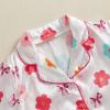 imageKuriozud Toddler Girl Satin Pajamas Set Summer Short Sleeve Button Down Shirt Top and Shorts 2pcs Pjs Sets SleepwearBow Flower White