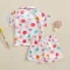 imageKuriozud Toddler Girl Satin Pajamas Set Summer Short Sleeve Button Down Shirt Top and Shorts 2pcs Pjs Sets SleepwearBow Flower White