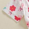 imageKuriozud Toddler Girl Satin Pajamas Set Summer Short Sleeve Button Down Shirt Top and Shorts 2pcs Pjs Sets SleepwearBow Flower White