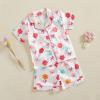 imageKuriozud Toddler Girl Satin Pajamas Set Summer Short Sleeve Button Down Shirt Top and Shorts 2pcs Pjs Sets SleepwearBow Flower White