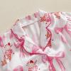 imageKuriozud Toddler Girl Satin Pajamas Set Summer Short Sleeve Button Down Shirt Top and Shorts 2pcs Pjs Sets SleepwearBow Ice Cream White