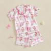 imageKuriozud Toddler Girl Satin Pajamas Set Summer Short Sleeve Button Down Shirt Top and Shorts 2pcs Pjs Sets SleepwearBow Ice Cream White