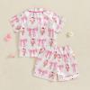 imageKuriozud Toddler Girl Satin Pajamas Set Summer Short Sleeve Button Down Shirt Top and Shorts 2pcs Pjs Sets SleepwearBow Ice Cream White