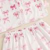 imageKuriozud Toddler Girl Satin Pajamas Set Summer Short Sleeve Button Down Shirt Top and Shorts 2pcs Pjs Sets SleepwearBow Ruffle White