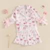 imageKuriozud Toddler Girl Satin Pajamas Set Summer Short Sleeve Button Down Shirt Top and Shorts 2pcs Pjs Sets SleepwearBow Ruffle White