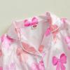 imageKuriozud Toddler Girl Satin Pajamas Set Summer Short Sleeve Button Down Shirt Top and Shorts 2pcs Pjs Sets SleepwearMulticolor Bows Pink