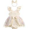 imageKuriozud Newborn Baby Girl Summer Clothes Flower Bow Dress Romper Ruffle Jumpsuit Headband Outfit Cute Infant ClothingTassel Beige