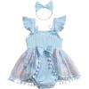 imageKuriozud Newborn Baby Girl Summer Clothes Flower Bow Dress Romper Ruffle Jumpsuit Headband Outfit Cute Infant ClothingTassel Blue