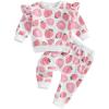 imageKuriozud Toddler Baby Girl Fall Winter Clothes Cute Print Long Seeve Crewneck Sweatshirt and Jogger Pants Set 2 Piece OutfitRuffle Strawberry White