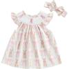 imageKuriozud Toddler Easter Dress Baby Girl Ruffle Sleeve Bunny Smocked Dresses Cute Spring ClothesBunny Bow Beige