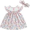 imageKuriozud Toddler Easter Dress Baby Girl Ruffle Sleeve Bunny Smocked Dresses Cute Spring ClothesEggs Bow Pink