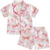 imageKuriozud Toddler Girl Satin Pajamas Set Summer Short Sleeve Button Down Shirt Top and Shorts 2pcs Pjs Sets SleepwearBow White