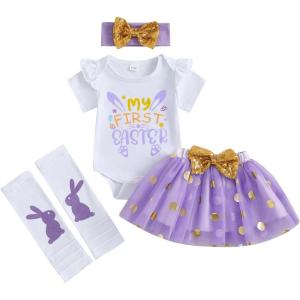 imageKuriozud 4th of July Baby Girl Dress Outfits USA Romper BodysuitTutu Skirt Set Newborn Girl First Fourth of July ClothesPurple My First Easter