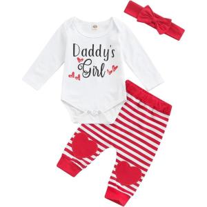 imageKuriozud Baby Girl 2 Piece Outfits Newborn Infant Ruffle Romper Tops Floral Pants Headband Fall Winter Clothes SetDaddys Girl