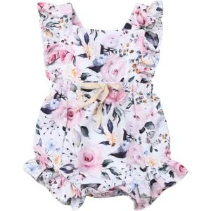 imageKuriozud Baby Girl Floral Romper Newborn Infant Ruffle Bodysuit OnePiece Jumpsuit Clothes Summer OutfitB Ruffle Romper Pink