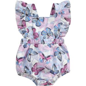 imageKuriozud Baby Girl Floral Romper Newborn Infant Ruffle Bodysuit OnePiece Jumpsuit Clothes Summer OutfitButterfly Romper