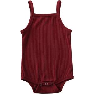 imageKuriozud Newborn Infant Baby Girl Cotton Bodysuit Sleeveless Tank Top Super Soft CamisoleWine Red