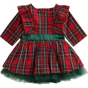 imageKuriozud Toddler Baby Girl Plaid Dress Cute Party Dress for ChristmasPlaid Tutu Dress Green
