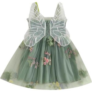 imageToddler Tulle Tutu Dress Baby Girl Sleeveless Floral Embroidery Princess Birthday Party DressesButterfly Wings Green
