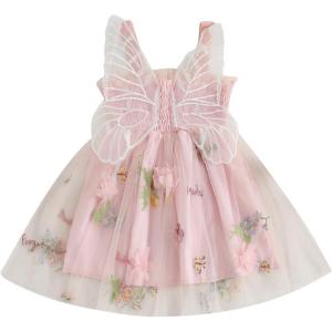 imageToddler Tulle Tutu Dress Baby Girl Sleeveless Floral Embroidery Princess Birthday Party DressesButterfly Wings Pink
