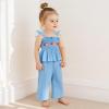 imageKuriozud 4th of July Outfit Baby Girl Smocked Tank TopWide Leg Pants Set Kids Toddler Girl Fourth of July Clothes4th July American Flag Blue