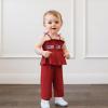 imageKuriozud 4th of July Outfit Baby Girl Smocked Tank TopWide Leg Pants Set Kids Toddler Girl Fourth of July Clothes4th July American Flag Red