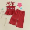 imageKuriozud 4th of July Outfit Baby Girl Smocked Tank TopWide Leg Pants Set Kids Toddler Girl Fourth of July Clothes4th July American Flag Red