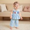imageKuriozud 4th of July Outfit Baby Girl Smocked Tank TopWide Leg Pants Set Kids Toddler Girl Fourth of July Clothes4th July Blue Usa Plaid