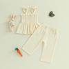 imageKuriozud 4th of July Outfit Baby Girl Smocked Tank TopWide Leg Pants Set Kids Toddler Girl Fourth of July ClothesBeige Carrot