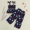 imageKuriozud 4th of July Outfit Baby Girl Smocked Tank TopWide Leg Pants Set Kids Toddler Girl Fourth of July ClothesBlue Stars