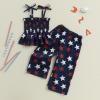 imageKuriozud 4th of July Outfit Baby Girl Smocked Tank TopWide Leg Pants Set Kids Toddler Girl Fourth of July ClothesBlue Stars