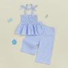 imageKuriozud 4th of July Outfit Baby Girl Smocked Tank TopWide Leg Pants Set Kids Toddler Girl Fourth of July ClothesDaily Blue Plaid