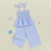 imageKuriozud 4th of July Outfit Baby Girl Smocked Tank TopWide Leg Pants Set Kids Toddler Girl Fourth of July ClothesDaily Blue Plaid