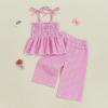 imageKuriozud 4th of July Outfit Baby Girl Smocked Tank TopWide Leg Pants Set Kids Toddler Girl Fourth of July ClothesDaily Pink Plaid