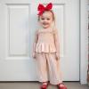 imageKuriozud 4th of July Outfit Baby Girl Smocked Tank TopWide Leg Pants Set Kids Toddler Girl Fourth of July ClothesDaily Pink Solid