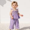 imageKuriozud 4th of July Outfit Baby Girl Smocked Tank TopWide Leg Pants Set Kids Toddler Girl Fourth of July ClothesDaily Purple Plaid