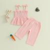 imageKuriozud 4th of July Outfit Baby Girl Smocked Tank TopWide Leg Pants Set Kids Toddler Girl Fourth of July ClothesPink Bunnys