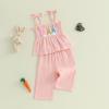 imageKuriozud 4th of July Outfit Baby Girl Smocked Tank TopWide Leg Pants Set Kids Toddler Girl Fourth of July ClothesPink Bunnys