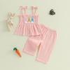 imageKuriozud 4th of July Outfit Baby Girl Smocked Tank TopWide Leg Pants Set Kids Toddler Girl Fourth of July ClothesPink Bunnys