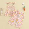 imageKuriozud 4th of July Outfit Baby Girl Smocked Tank TopWide Leg Pants Set Kids Toddler Girl Fourth of July ClothesPink Eggsbunny