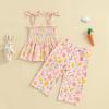 imageKuriozud 4th of July Outfit Baby Girl Smocked Tank TopWide Leg Pants Set Kids Toddler Girl Fourth of July ClothesPink Eggsbunny
