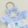 imageKuriozud Baby Girl Easter Outfit Newborn Romper Dress My First Easter Fly Sleeve Smocked Dress Cute Baby Summer ClothesEaster Eggsblue