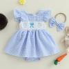 imageKuriozud Baby Girl Easter Outfit Newborn Romper Dress My First Easter Fly Sleeve Smocked Dress Cute Baby Summer ClothesEaster Eggsblue